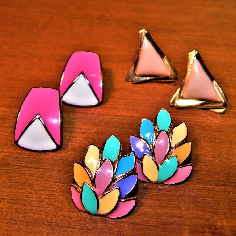 3 Pair Vintage Retro Pastels Post Earrings Lot
